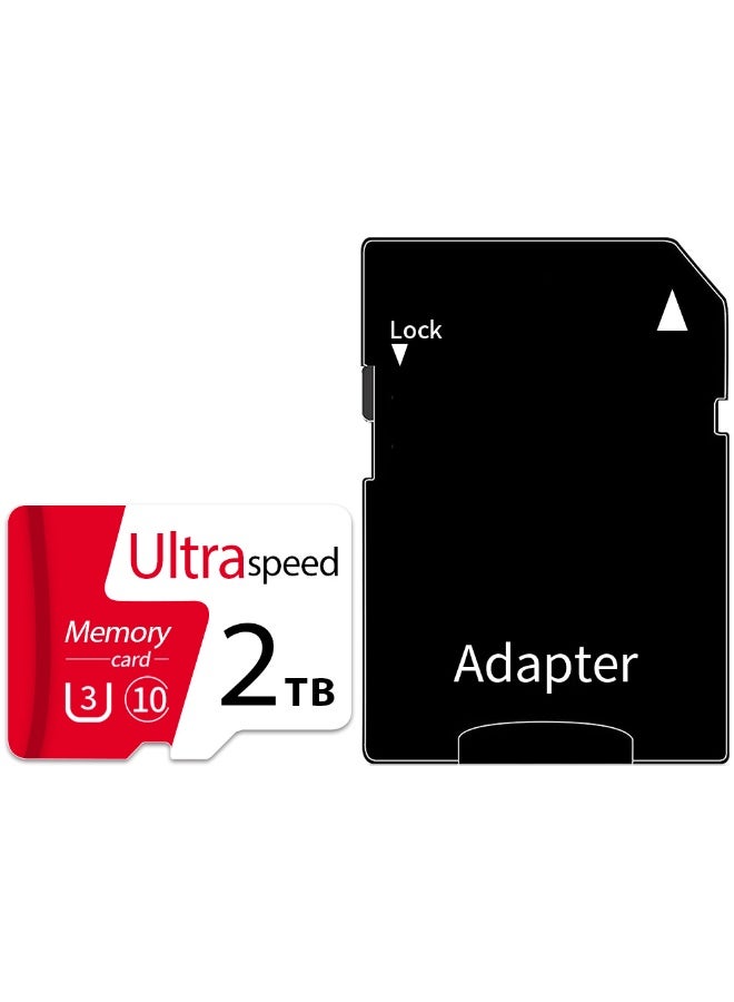 بطاقة SD ميكرو 2TB بطاقة الذاكرة SD بطاقة TF فئة 10 بطاقة SD نقل عالية السرعة مع محول لكاميرات داش وكاميرات العمل وكاميرات المراقبة والأمن - Image 2